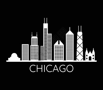 芝加哥城市芝加哥天线景观商业城市摩天大楼天际建筑学明信片天空全景插图插画