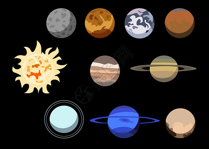 卡通太阳系行星 天文台小行星汞海王星天王星陨石坑和恒星宇宙宇航员标志 天文学星系空间矢量隔离图标 se背景图片
