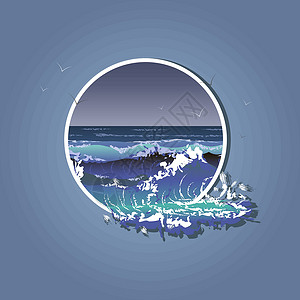 海浪框白框的巨浪说明 海风雨插画
