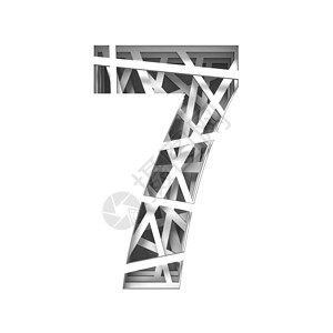 数字7素材网剪纸字体编号 SEVEN 7 3几何创造力风格数字装饰白色雕刻阴影装饰品插图背景