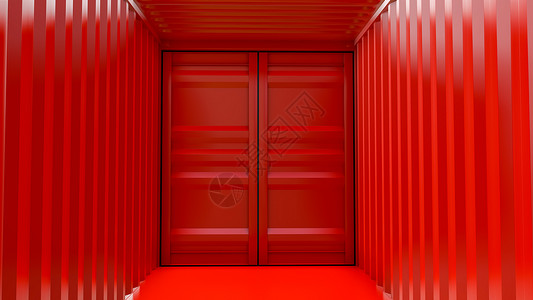 空的红色货柜内部仓库车厢盒子运输商业货运3d工业空白船运背景图片