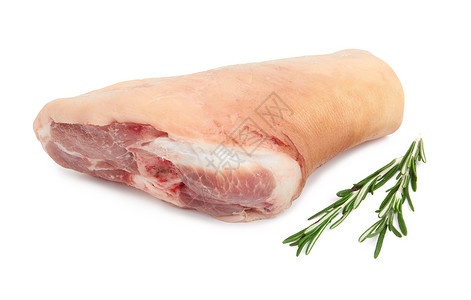 新鲜猪头烹饪猪蹄关节迷迭香火腿小腿猪肉厨房粉色白色背景图片