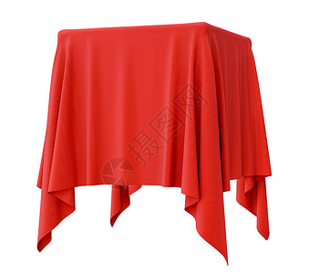 方形基座上的红布礼物3d材料宴会讲台红色桌布波纹站立织物背景图片