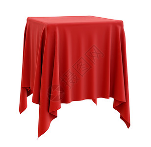 方形基座上的红布礼物讲台仪式3d艺术展示红色站立波纹纺织品背景图片