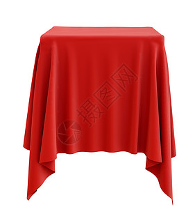 首映式方形基座上的红布推介会红色布料惊喜艺术纺织品讲台礼物宴会波纹背景