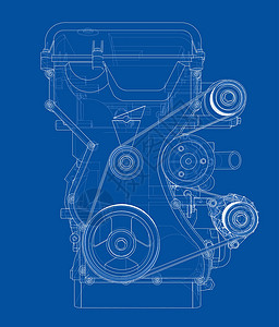 发动机草图  3 的矢量渲染项目墨水机器绘画维修车辆打印服务蓝图技术插图高清图片素材
