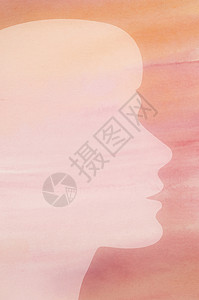 粉红色水彩背景下的女性剪影背景图片