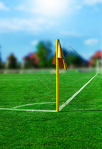 足球场地标志足球操场角落的黄色旗帜Name草地折痕草皮公园竞赛塑料植物院子边界横幅背景