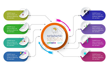 商业信息 8步组织横幅插图战略圆圈数据网络技术推介会图表背景图片
