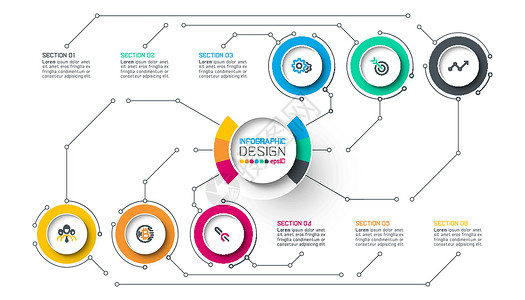 一步一步的圆形标签信息图成功创造力世界进步流程数据海报插图战略小册子背景图片