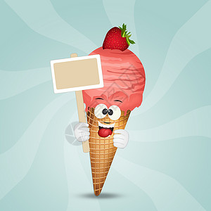 草莓冰淇淋奶油状插图卡通片冰镇锥体标签背景图片