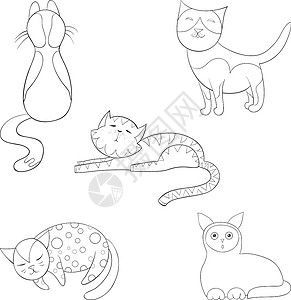 icons一套用于放松和印刷的涂鸦猫 Icons 设计 线条艺术插画
