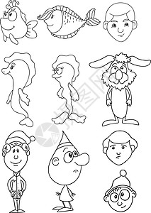 一组用于放松和打印的设计元素 图标设计 li海报成人兔子艺术染色男生卡通片团体冥想白色背景图片