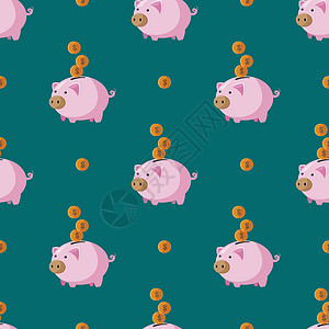 猪你成功适合任何设计的平面样式无缝猪钱图案设计图片