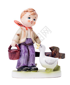 小鹅非常古老的雕像 小陶瓷男孩塑像舞蹈艺术男人娃娃金属风格玩具蕾丝女孩背景