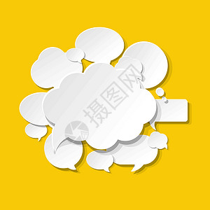 白云爆炸对话框语音泡泡发言图标黄色背景设计图片