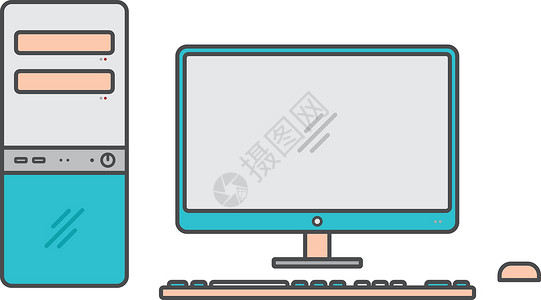 键盘桌面桌面计算机设置平面图标符号 vecto插画