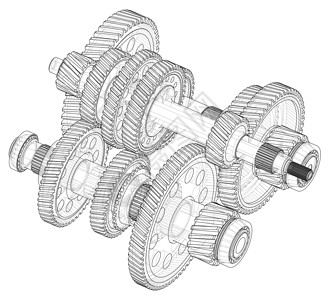 概述齿轮箱概念 韦克托机器草图建造电脑团队工业插图车轮绘画工程线框高清图片素材