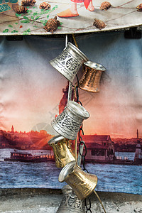 土耳其以传统方式用金属制成的咖啡壶烹饪咖啡店文化咖啡背景图片