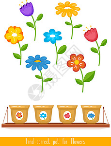 教育儿童游戏 适合孩子的配对游戏专注叶子花束植物幼儿园花瓶逻辑工作学习架子背景图片