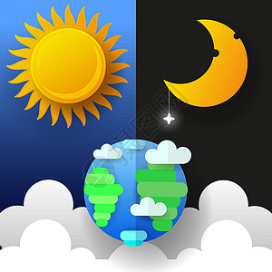 日月星辰 白天和黑夜矢量横幅闪电预报标识温度界面星星月亮蓝色天空气候背景图片