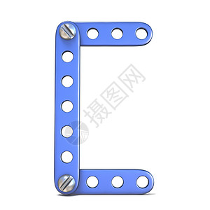 机械字母科技风由蓝色金属构造器玩具字母 C 3 制成的字母表游戏插图字体渲染工程构造机械白色建造教育背景