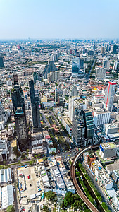 曼谷市视图旅行市中心美化建筑学全景住宅区结构摩天大楼城市天空天际线高清图片素材