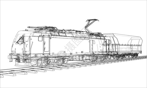 现代火车概念 韦克托3d技术铁路多边形素描海报引擎商业草图旅行背景图片