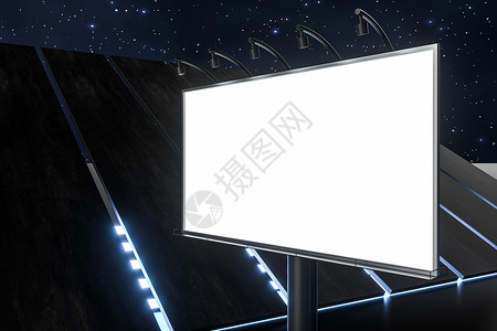 3d 渲染空白广告板在夜景中展示技术营销路标天空广告长方形3d商业星星背景图片