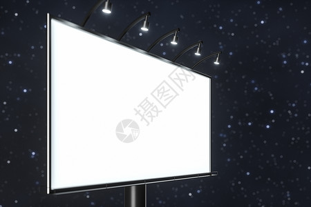 3d 渲染空白广告板在夜景中技术长方形横幅星星路标营销建造3d天空小样背景图片