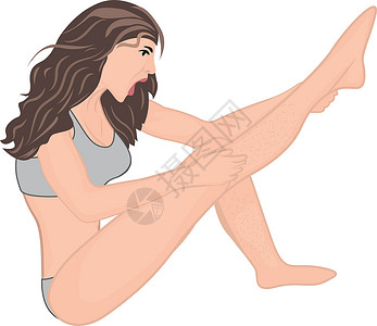 激光脱毛仪一个女孩吓坏了腿上的头发矢量它制作图案设计图片