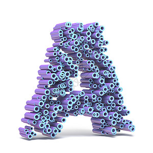 粒子字母紫色蓝色字体由管字母 A 3 制成插图元素白色工业圆圈技术圆柱线条粉碎图形背景