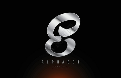 银灰色金属字母E徽标设计背景图片
