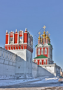 novodevichyNovodevichy女修道院 俄罗斯莫斯科建筑学教会天空城市宗教旅行建筑红色新圣女风格背景
