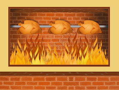 烤鸡插图店铺家禽食物油炸炙烤砖块烹饪火鸡背景图片