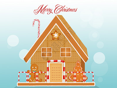 圣诞手杖糖姜饼与马尔齐潘之家的圣诞明信片背景