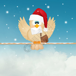 带翅膀信封带圣诞信的鸟插图明信片邮差邮件鸽子翅膀邮箱出货量庆典快乐背景