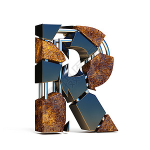 金属感字体黑棕断裂字体 LETTER R 3背景