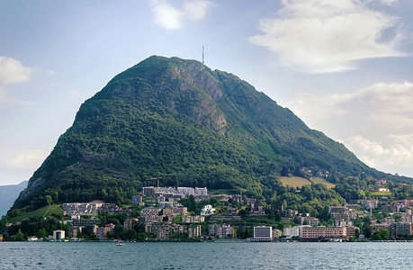瑞士卢加诺湖旅游树木假期房屋爬坡天空旅行绿色风景高清图片