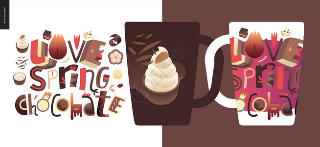 蜜饯果干喜欢春天的巧克力剃须咖啡杯子季节艺术海报可可蜜饯牛奶糖果设计图片