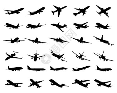 飞机黑白飞机休整收藏目的地货物空气涡轮航空公司飞行器航班剪影天空插画