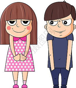 可爱的卡通男孩和女孩自鸣得意的表情 它制作图案矢量背景图片