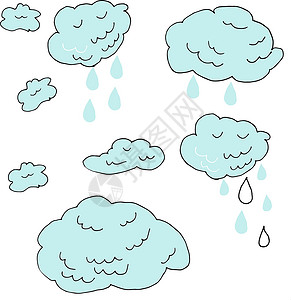 雨线手绘涂鸦标志云和雨滴隔离在白色背景 天气预报线 ar 的矢量图解设计图片