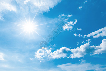 蓝天空 有云和太阳天气蓝色射线晴天阳光背景图片