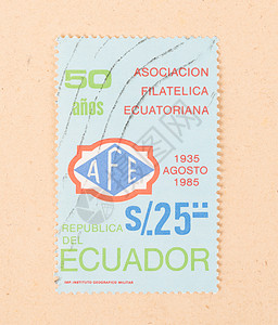 1980年 一张印在厄瓜多尔的邮票显示它的价值爱好收集古董历史性邮资收藏空气信封背景图片