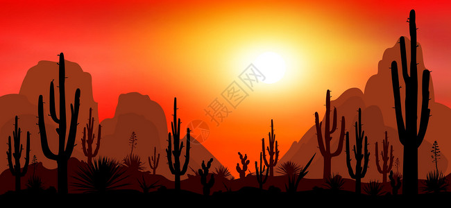 日出沙漠含有仙人掌1的石灰沙漠插画