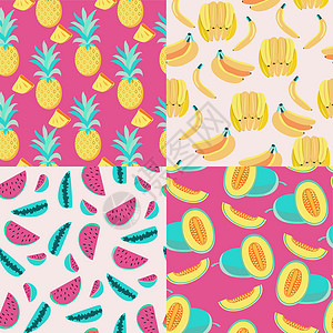 黄牛百叶片黄香蕉 菠萝 多汁瓜和瓦特设计图片