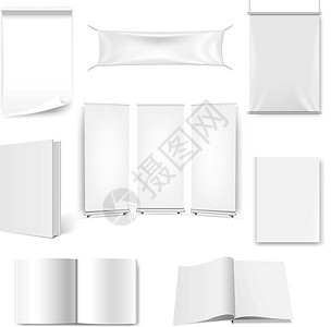 大设置纸本和横幅孤立的白色背景背景图片