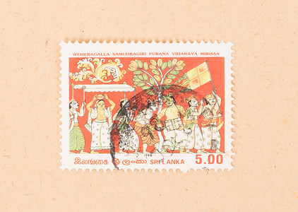 1980年 斯里兰卡印刷的印章显示Sria背景图片