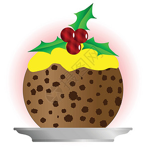 圣诞节与Custastard和Holly Sprig小枝庆典艺术品艺术红色绘画浆果奶油背景图片